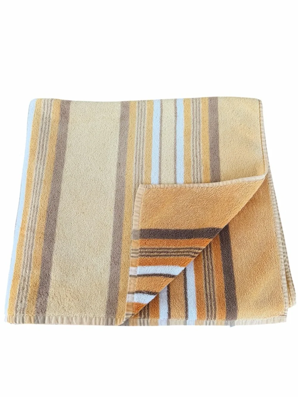 Restoration Hardware Striped Oversized Beach Towel Gold Brown Orange 36x65 GUC
